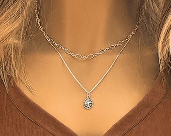 Tree of Life Necklace Set, Silver