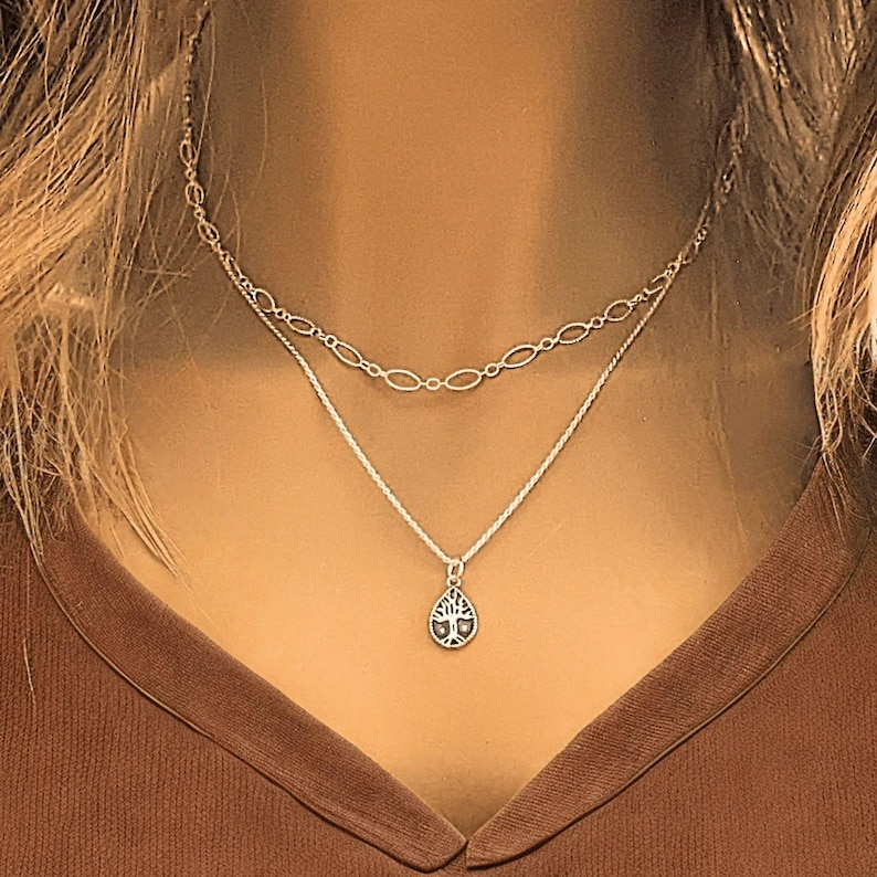 Tree of Life Necklace Set, Silver - - LadybugfeetDesigns -