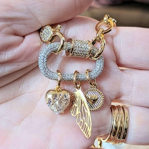 Dragonfly/Fairy Wing, Heart Carabiner Necklace, Gold - 20 inch - - LadybugfeetDesigns -