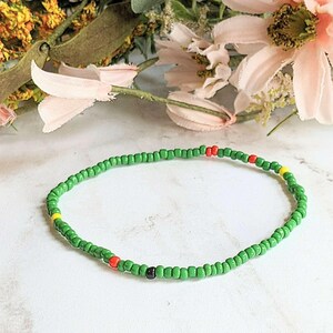 Beaded Stretch Cord Anklet-Green - - LadybugfeetDesigns -