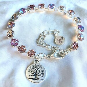 Pink Tree of Life Faceted Crystal Bracelet - - LadybugfeetDesigns -