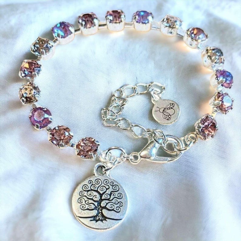 Pink Tree of Life Faceted Crystal Bracelet - - LadybugfeetDesigns -