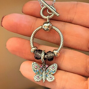 Butterfly Sterling Silver Toggle Charm Necklace, 20 inches - - LadybugfeetDesigns -
