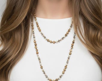Picture Jasper Semi-Precious Gemstone Necklace - 60 inch