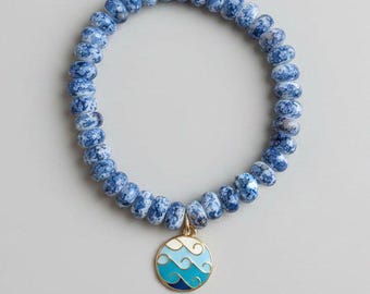 Ocean Waves Beaded Stretch Bracelet
