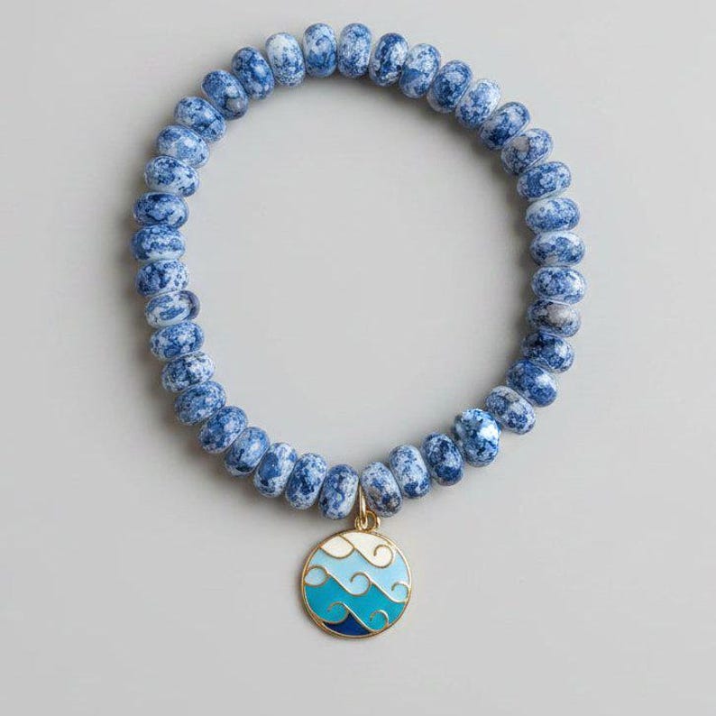 Ocean Waves Beaded Stretch Bracelet - - LadybugfeetDesigns -
