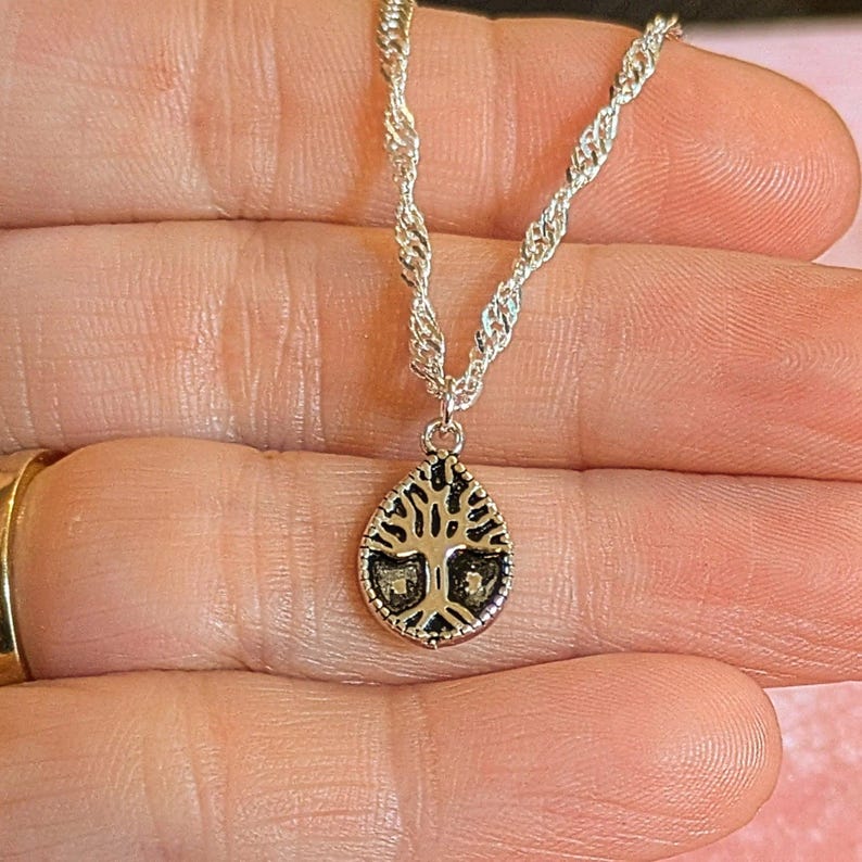Tree of Life Drop Necklace, Silver - 20 inch - - LadybugfeetDesigns -