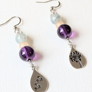 Dandelion Mismatched Beaded Hook Earrings, Silver - - LadybugfeetDesigns -