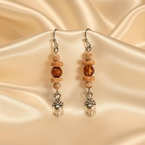 Acorn Beaded Sunstone Hook Earrings, Silver - - LadybugfeetDesigns -