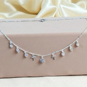Nature Lover Multi Charm Link Necklace, .925 Sterling Silver - 20 inch - - LadybugfeetDesigns -
