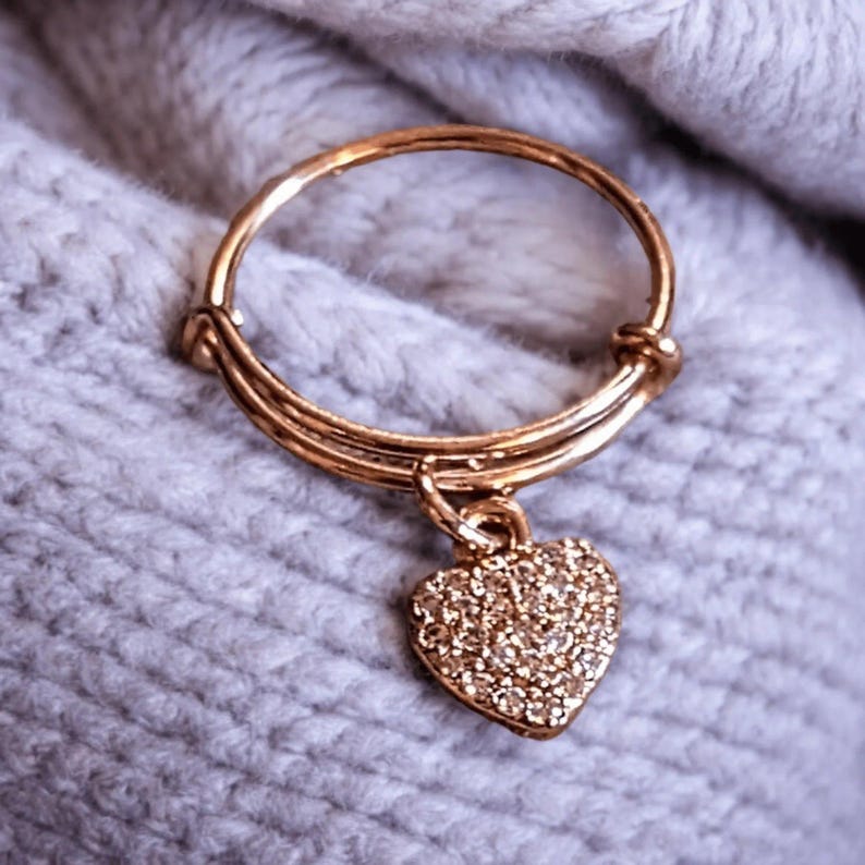 CZ Rose Gold Heart Ring 5-7 - - LadybugfeetDesigns -