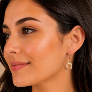 CZ Horseshoe dangle earrings, Gold - - LadybugfeetDesigns -
