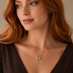 Leaf Butterfly Shackle Clasp Carabiner Charm Necklace, Rose-Gold - Adjustable up to 24 inches - - LadybugfeetDesigns -