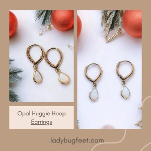 Opal Huggie Hoop earrings, Silver/Gold - 15mm - - LadybugfeetDesigns -