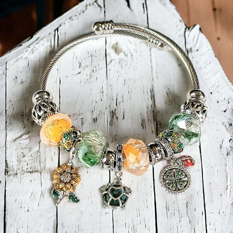 Garden Party Euro Cuff Wrap Bracelet, Silver - - LadybugfeetDesigns -