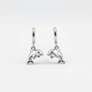Dolphin Huggie Hoop earrings, Silver - 15mm - - LadybugfeetDesigns -