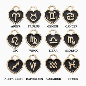 Zodiac Sign Heart Necklace, Gold - 20 inches - - LadybugfeetDesigns -