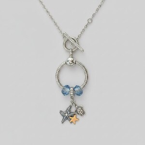 Sea Life Sterling Silver Toggle Charm Necklace, 20 inches - - LadybugfeetDesigns -