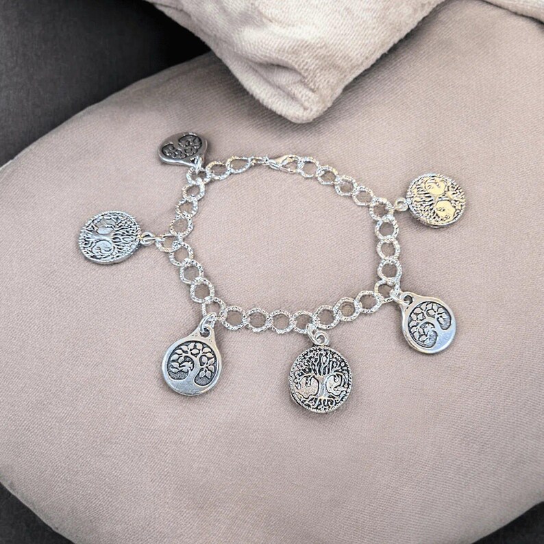 Silver Tree of Life Charm Bracelet - - LadybugfeetDesigns -