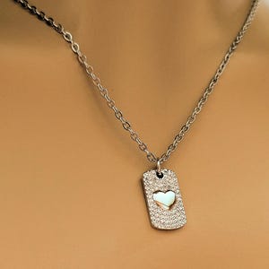 CZ Heart Tag Necklace, Silver - 20 inch - - LadybugfeetDesigns -