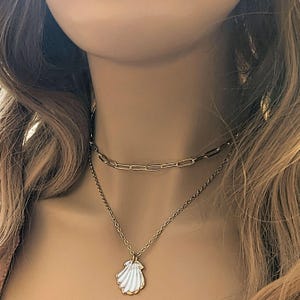 Natural Scallop Shell Necklace, Gold - 18- 24 inch - - LadybugfeetDesigns -