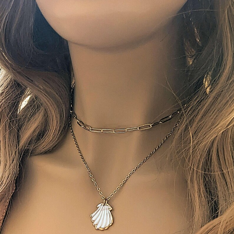 Natural Scallop Shell Necklace, Gold - 18- 24 inch - - LadybugfeetDesigns -