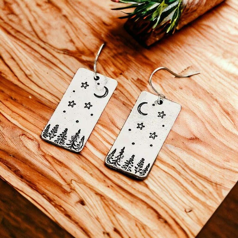 Starry Night in the Pines Dangle Earrings - - LadybugfeetDesigns -
