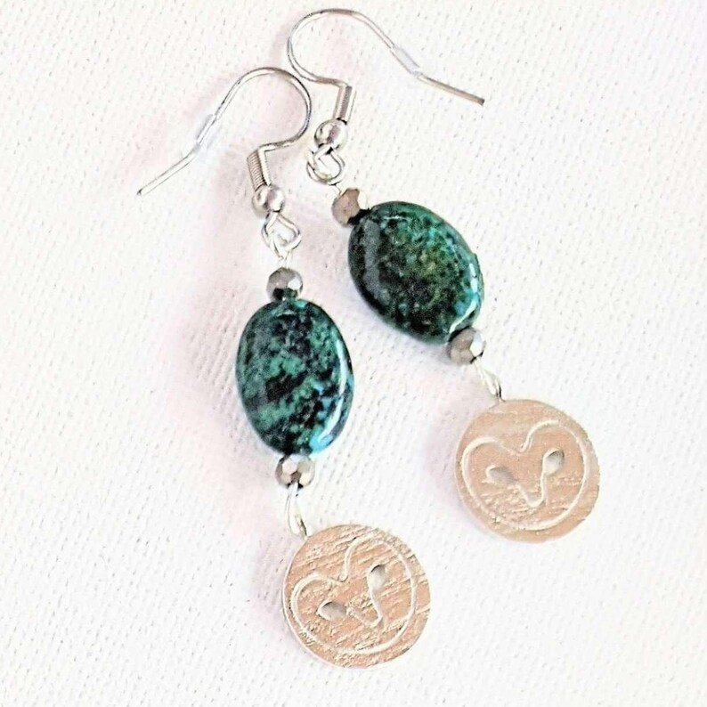 African Turquoise Jasper Owl Bracelet/Earring Set - - LadybugfeetDesigns -