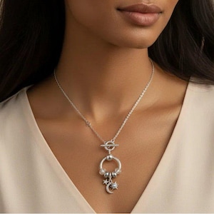 Moon Sun Star Sterling Silver Toggle Charm Necklace, 20 inches - - LadybugfeetDesigns -