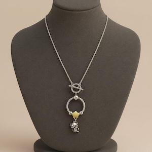 Kitty And Balloon Sterling Silver Toggle Charm Necklace, 20 inches - - LadybugfeetDesigns -