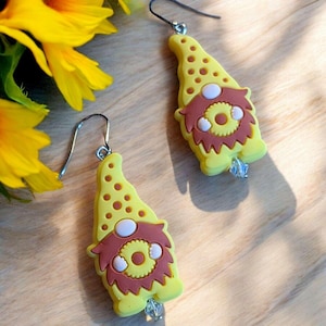 Sunflower Gnome Earrings - - LadybugfeetDesigns -