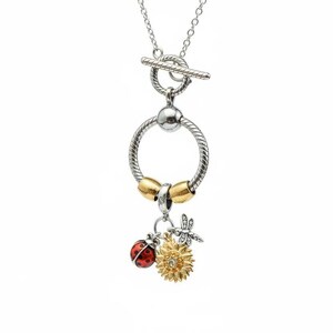 Garden Party Sterling Silver Toggle Charm Necklace, 20 inches - - LadybugfeetDesigns -