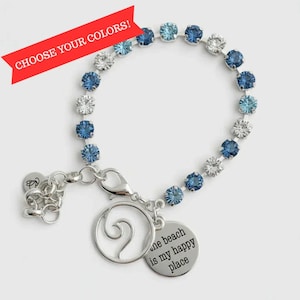 The Beach is my Happy Place-Ocean Wave Faceted Crystal Bracelet, Silver