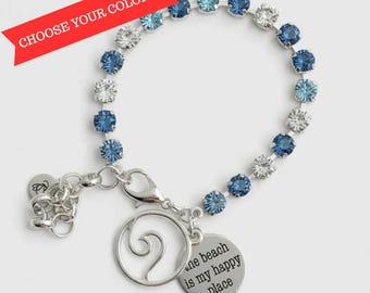 The Beach is my Happy Place-Ocean Wave Faceted Crystal Bracelet, Silver