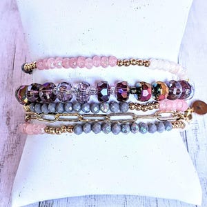Pink Champagne Crystal Beaded Endless wrap bracelet - - LadybugfeetDesigns -