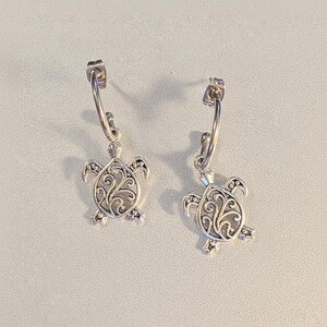 Sea Turtle Hoop Earrings, Silver - 16mm - - LadybugfeetDesigns -