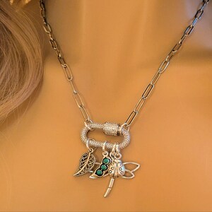 Large Dragonfly, Garden Friends Carabiner Necklace, Silver - Adjusts up to 20 inches - - LadybugfeetDesigns -