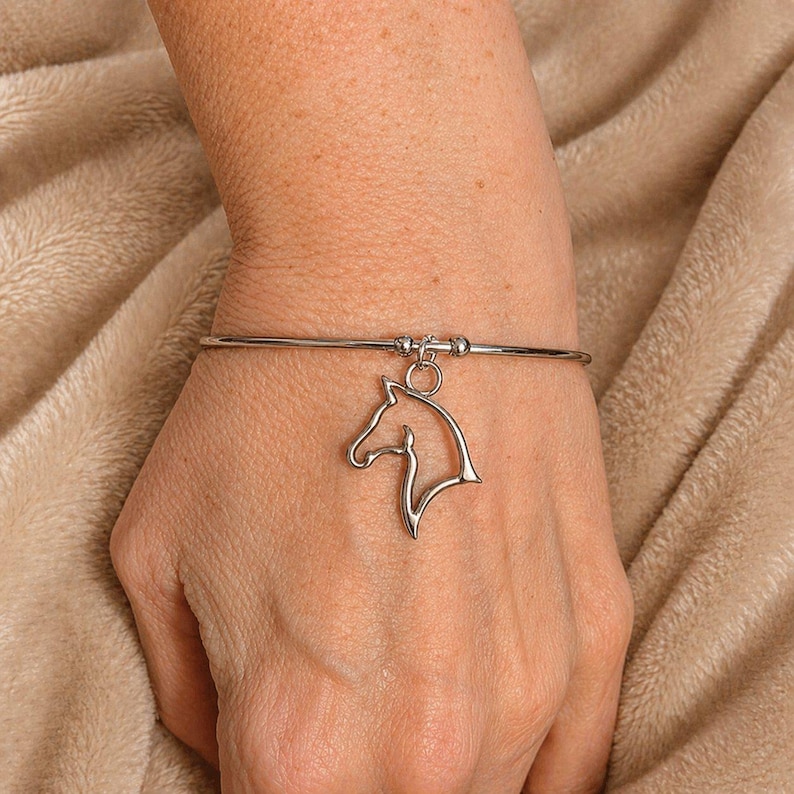 Horse Euro Bangle Cuff, Silver - - LadybugfeetDesigns -