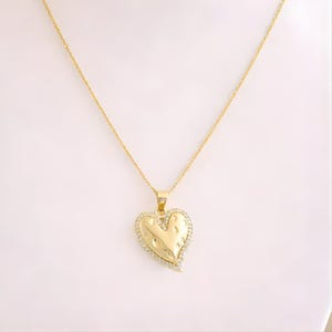 Textured Heart necklace, Gold - 20 inch - - LadybugfeetDesigns -