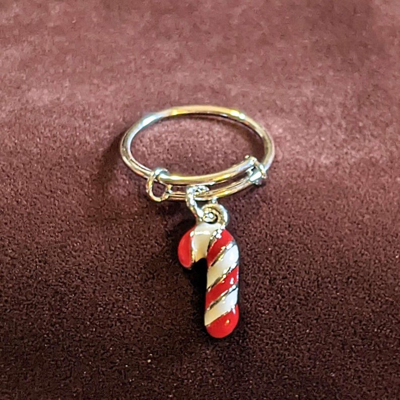 Candy Cane Expandable Charm Ring - - LadybugfeetDesigns -