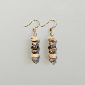 Leopard Skin Jasper Beaded Hook Earrings, Gold - - LadybugfeetDesigns -