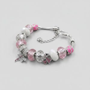 Cancer Awareness European beaded bracelet - Silver - - LadybugfeetDesigns -