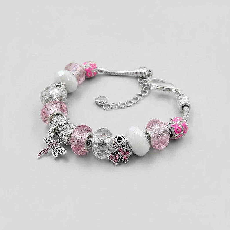 Cancer Awareness European beaded bracelet - Silver - - LadybugfeetDesigns -