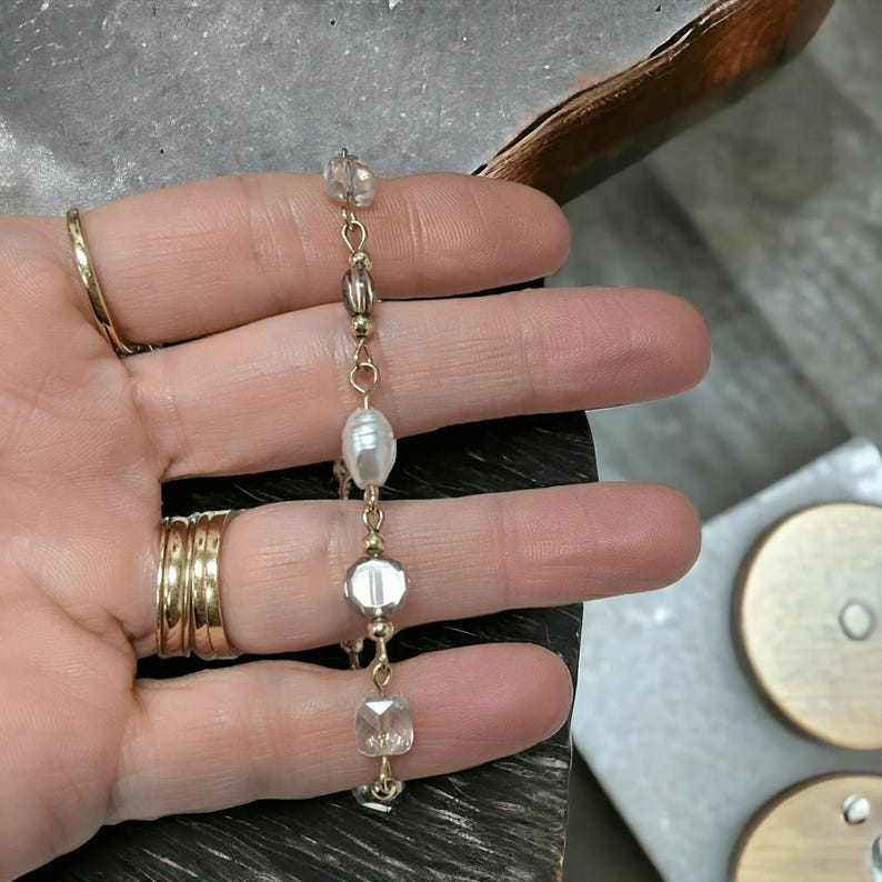 Romantic Crystal Pearl bracelet - - LadybugfeetDesigns -