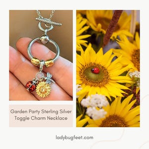 Garden Party Sterling Silver Toggle Charm Necklace, 20 inches - - LadybugfeetDesigns -