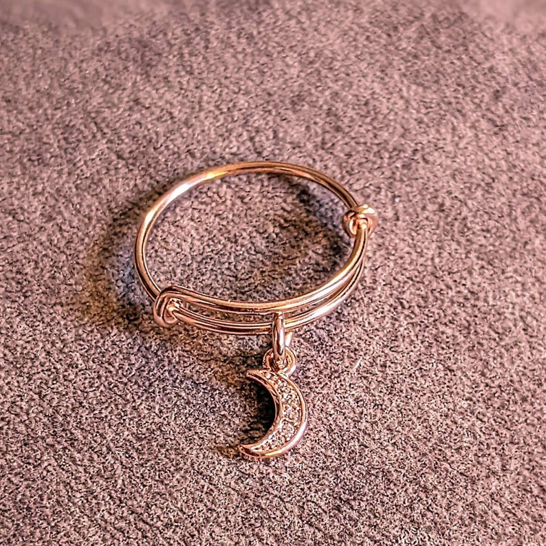 CZ Rose Gold Crescent Moon Ring 5-7 - - LadybugfeetDesigns -