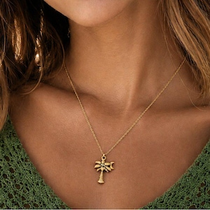 Palm Tree Necklace, Gold - 18- 24 inch - - LadybugfeetDesigns -