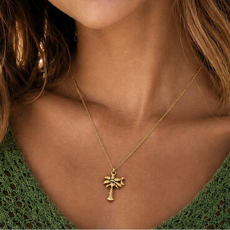 Palm Tree Necklace, Gold - 18- 24 inch - - LadybugfeetDesigns -