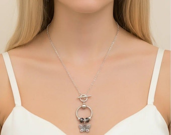 Butterfly Sterling Silver Toggle Charm Necklace, 20 inches