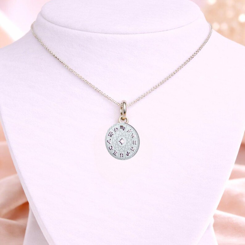 Zodiac Wheel Chart Necklace, Silver - Adjustable up to 24 inches - - LadybugfeetDesigns -